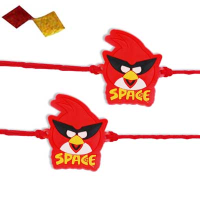 "Red Space Bird Kids Rakhi - KID-7050A -028- (2 RAKHIS) - Click here to View more details about this Product